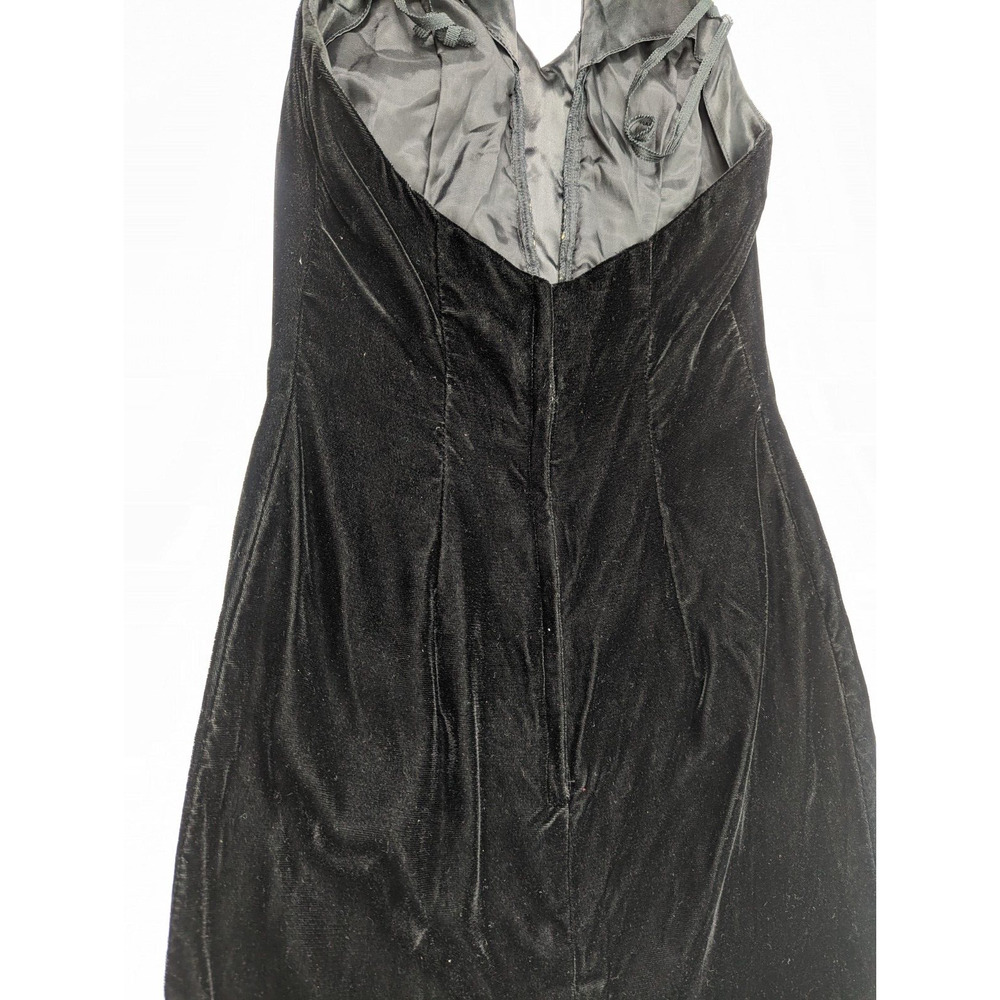 Jessica McClintock Gunne Sax 7/8 Black Velvet Gold Applique Halter Mini Dress 90 - Picture 7 of 11